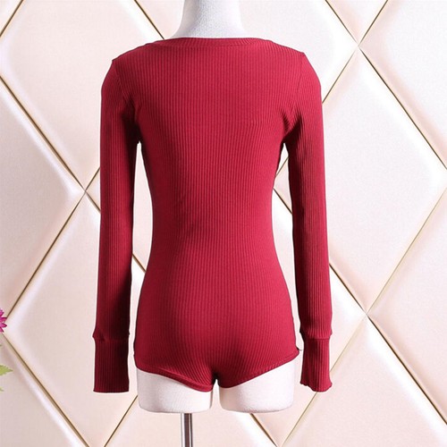 womens plunge v neck bodycon knit sleepwear bodysuit short romper